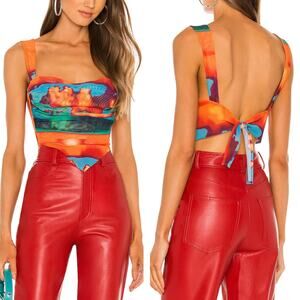 Miaou Tati Mesh‎ Tie Top Thermal Orange Multicolor Size Medium NWT